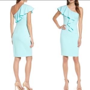 Black HĀLO Kallen One Shoulder Ruffle Sheath